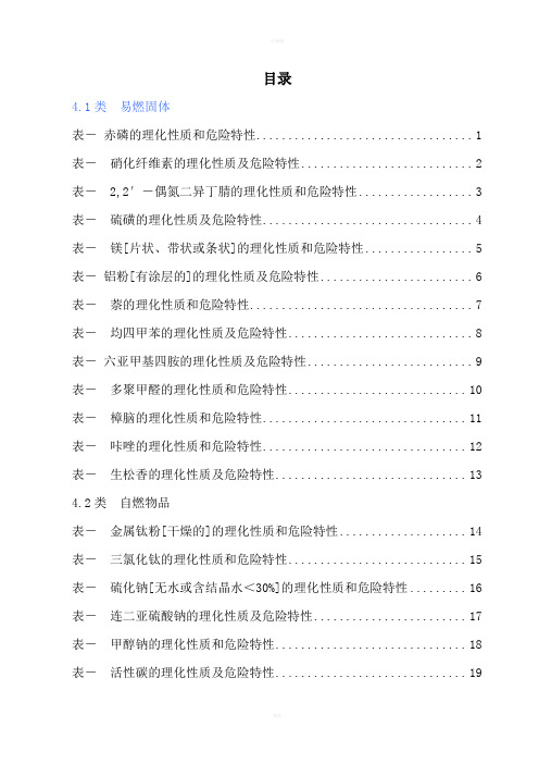 危险化学品特性表-第4类