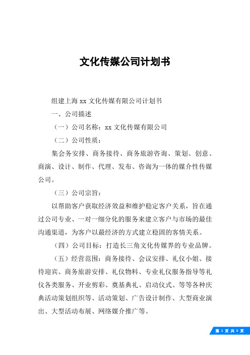 关于组建文化传媒公司计划书