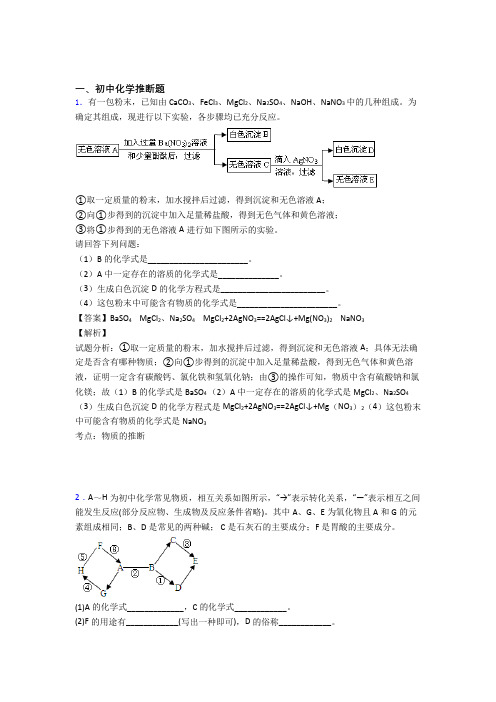 九年级化学 化学推断题的专项 培优 易错 难题练习题附答案解析