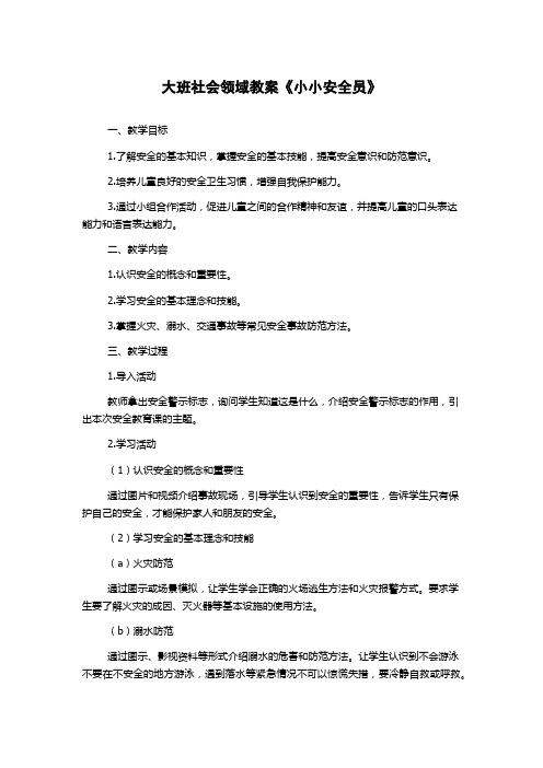 大班社会领域教案《小小安全员》