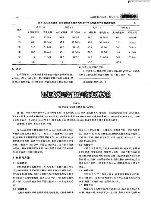 番茄灰霉病田间药效试验