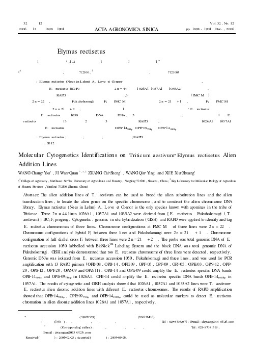普通小麦与Elymus rectisetus异附加系的分子细胞遗传学鉴定