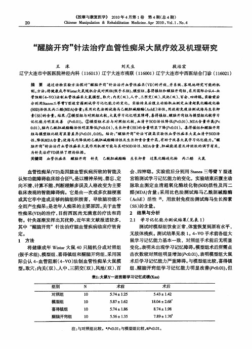 “醒脑开窍”针法治疗血管性痴呆大鼠疗效及机理研究