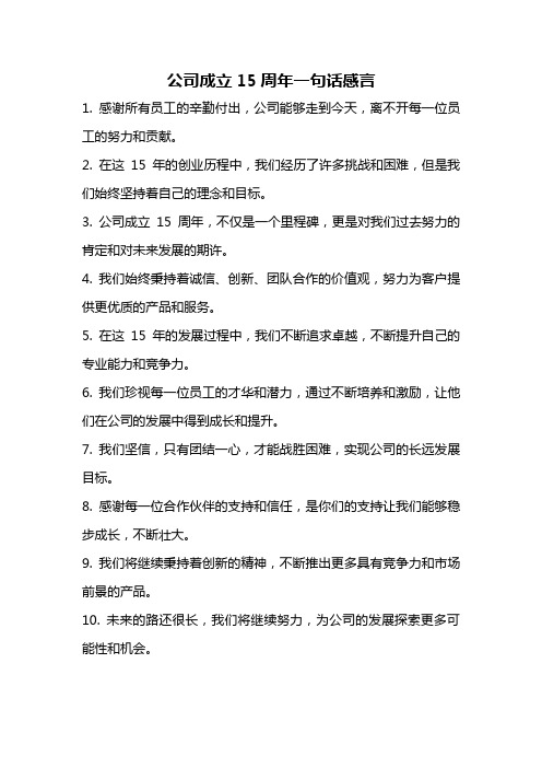 公司成立15周年一句话感言