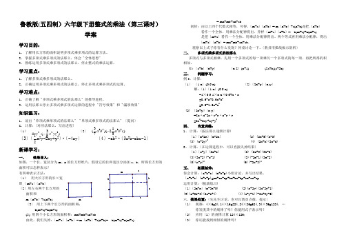 鲁教版(五四制)六年级下册整式的乘法(第三课时)学案