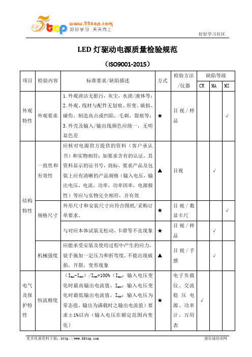 LED灯驱动电源质量检验规范