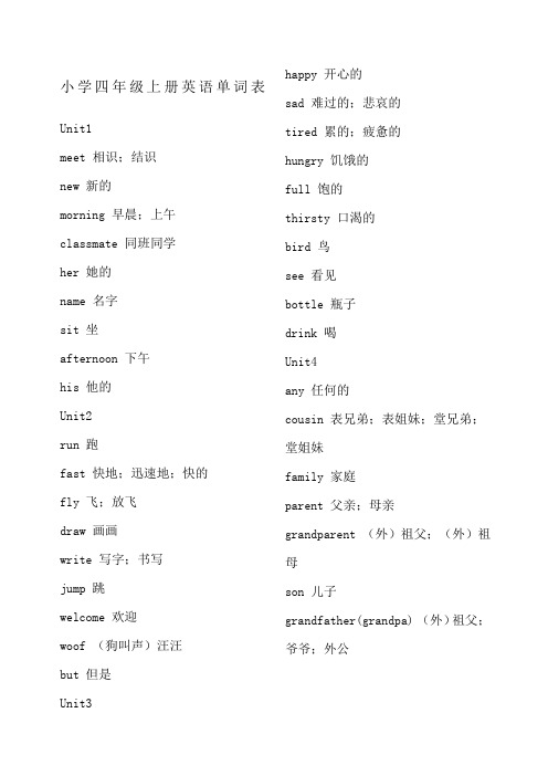 沪教牛津版小学四至六年级英语单词表