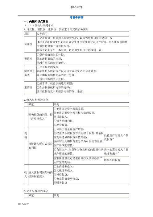 中级会计实务考前串讲概要