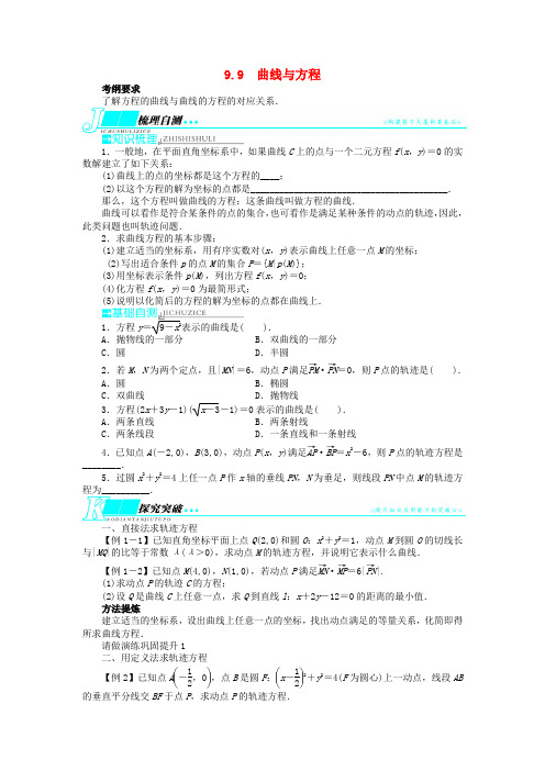 (湖北专用)高考数学一轮复习 第九章解析几何9.9曲线与方程教学案 理 新人教A版