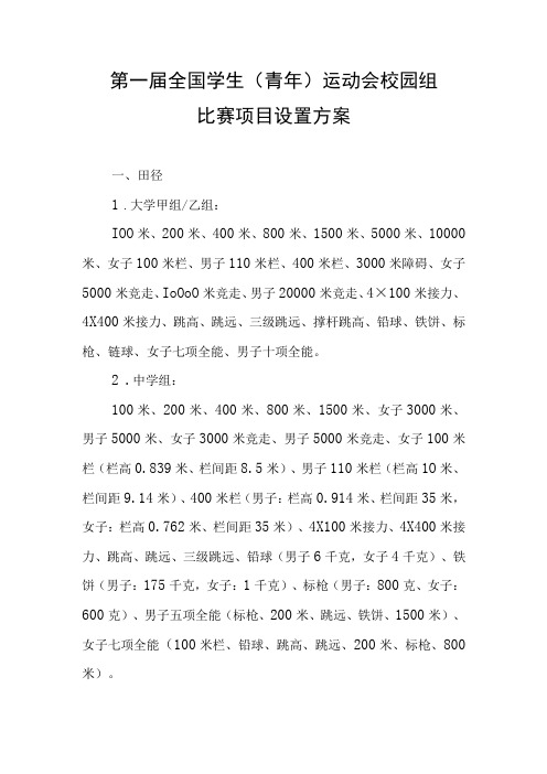 第一届全国学生青年运动会校园组比赛项目设置方案