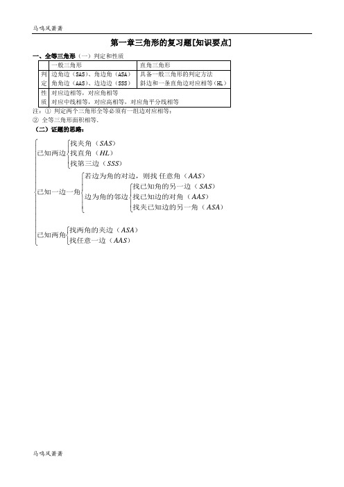 鲁教版五四制七年级数学下册第一章三角形的复习题[知识要点].docx