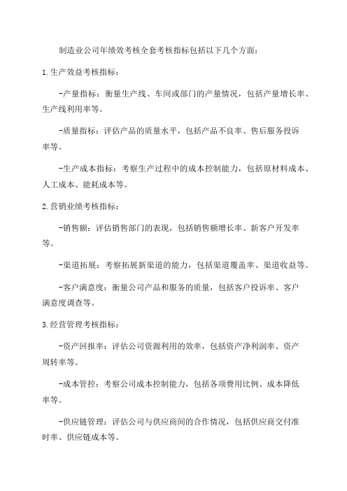 某制造业公司年绩效考核全套考核指标