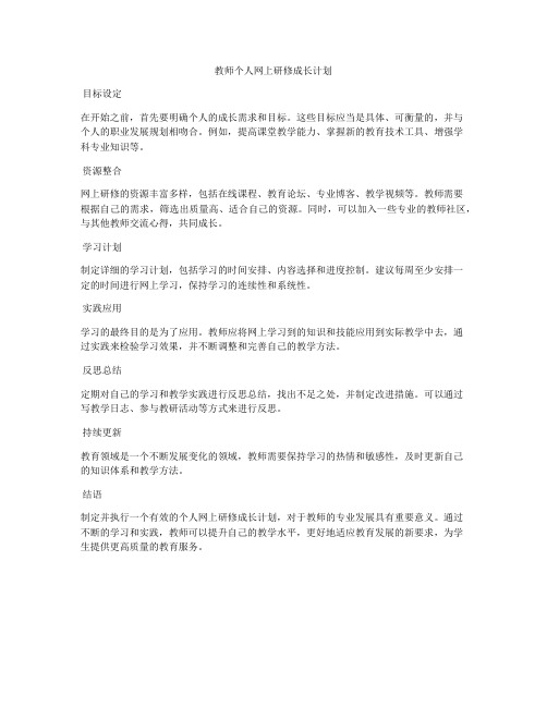 教师个人网上研修成长计划