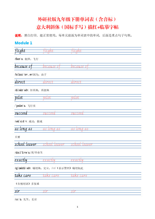 【外研社版英语字帖】九年级下册单词表意大利斜体(国标手写)描红和临摹字帖