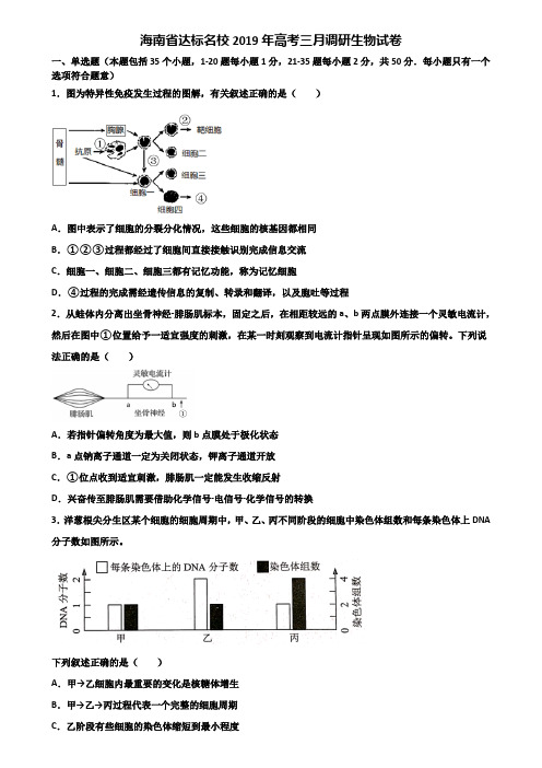 海南省达标名校2019年高考三月调研生物试卷含解析