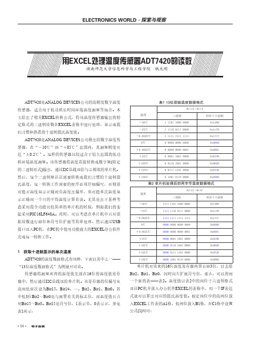 用excel处理温度传感器adt7420的读数