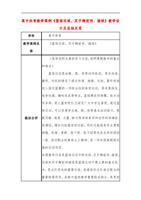 高中体育教学课例《篮球运球,双手胸前传、接球》课程思政核心素养教学设计及总结反思