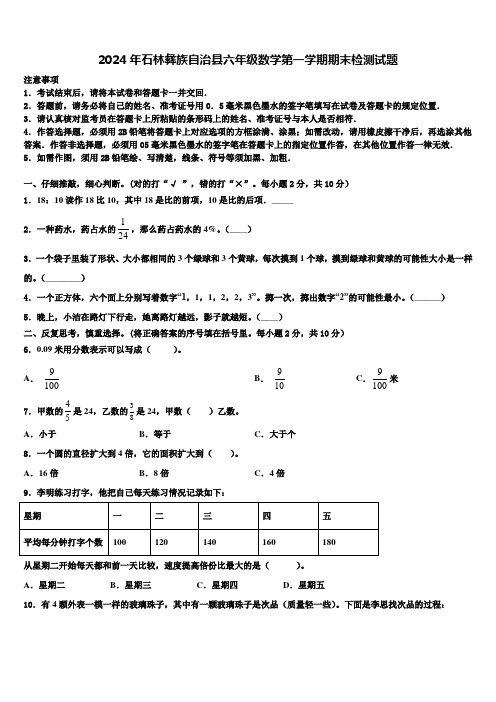 2024年石林彝族自治县六年级数学第一学期期末检测试题含解析