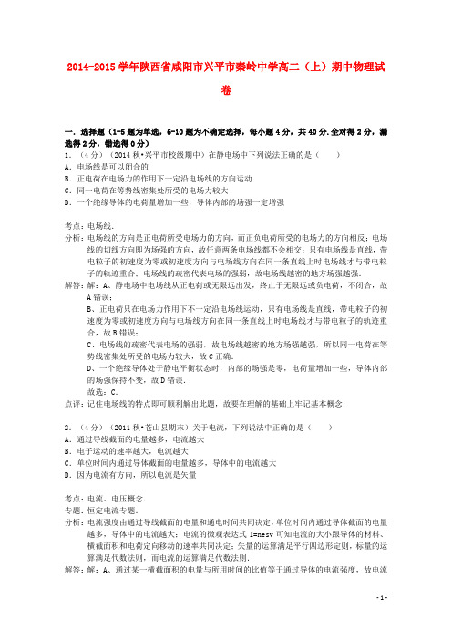 陕西省咸阳市兴平市秦岭中学高二物理上学期期中试卷(含解析)