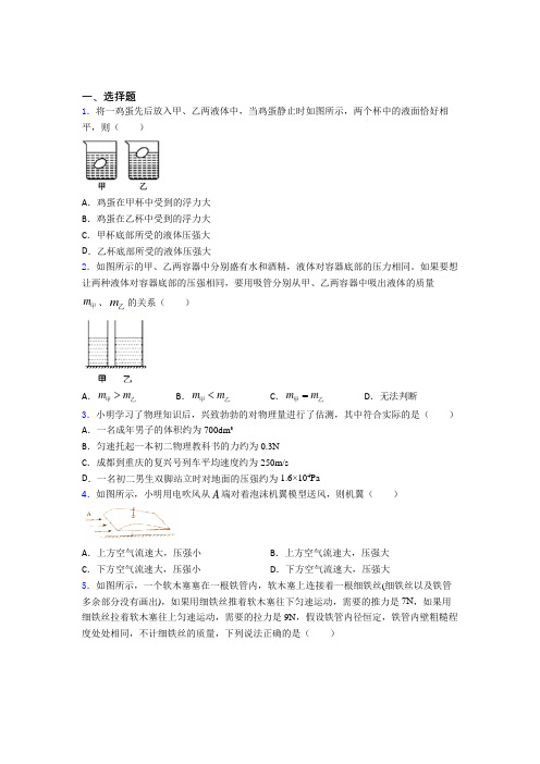 (必考题)初中物理八年级下册期中测试题(包含答案解析)(1)