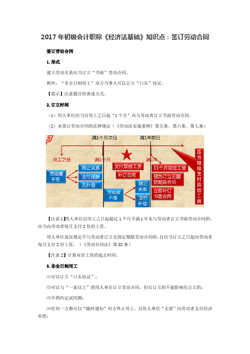 初级会计职称《经济法基础》知识点：签订劳动合同