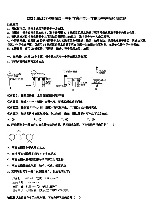 2025届江苏省赣榆县一中化学高三第一学期期中达标检测试题含解析