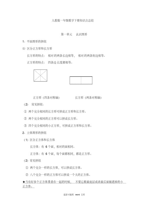 人教版一年级下册数学知识点总结