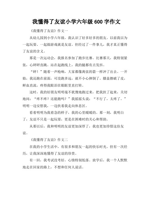 我懂得了友谊小学六年级600字作文