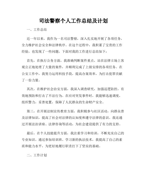 司法警察个人工作总结及计划