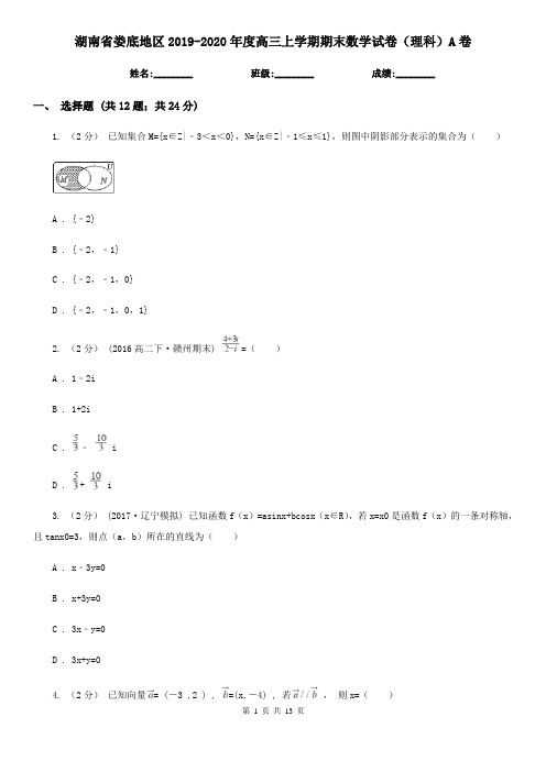 湖南省娄底地区2019-2020年度高三上学期期末数学试卷(理科)A卷