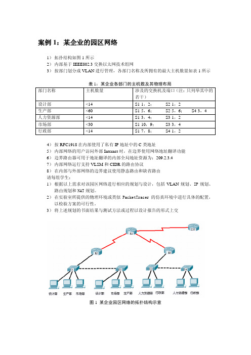 案例1：某企业的园区网络,其拓扑结构如图1所示,请你按照