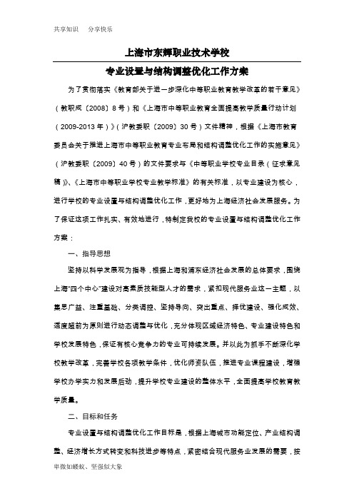 学校专业设置与结构调整优化工作方案