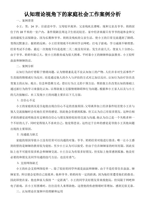 认知理论视角下的家庭社会工作案例分析解读