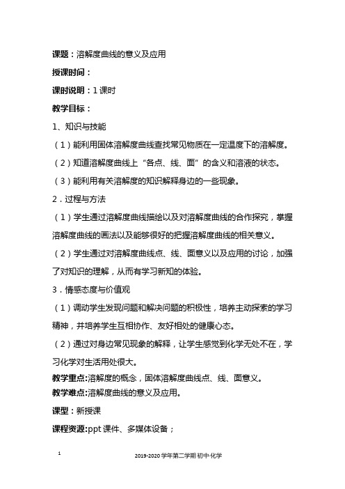 溶解度曲线的意义及应用 初中九年级化学教案教学设计课后反思 人教版