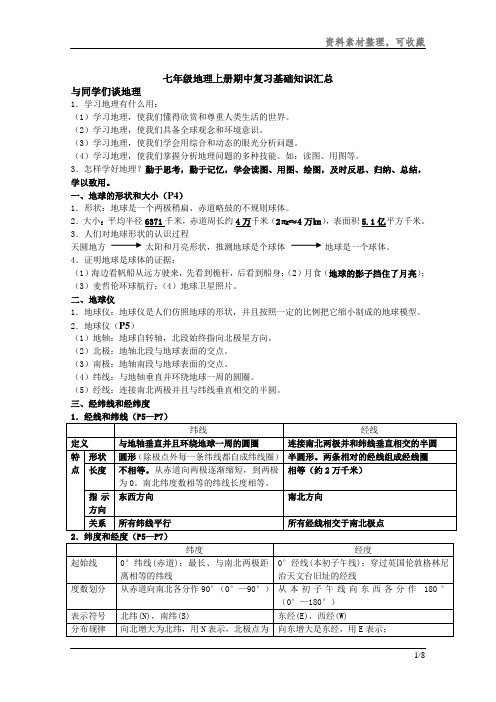 七年级地理上册期中知识点可编辑资料