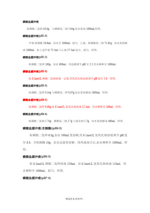 各种PH值的磷酸盐缓冲液配制