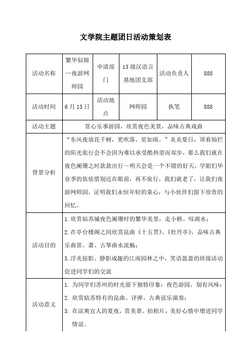 13级基地15年6月主题团日活动策划表