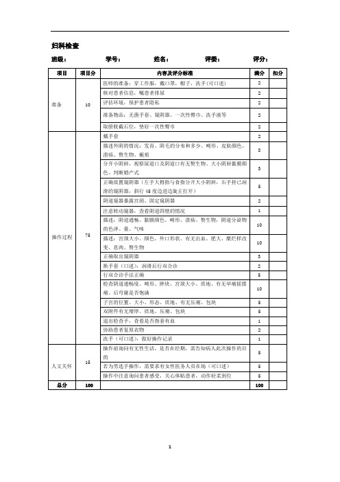 妇科检查评分表