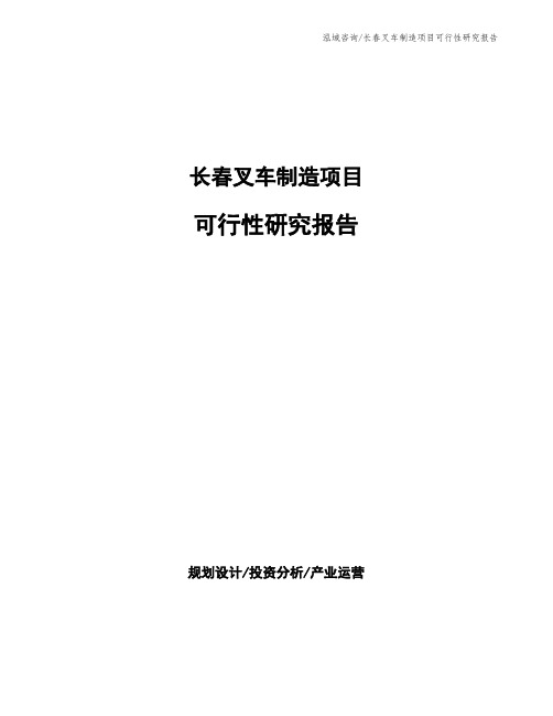 长春叉车制造项目可行性研究报告