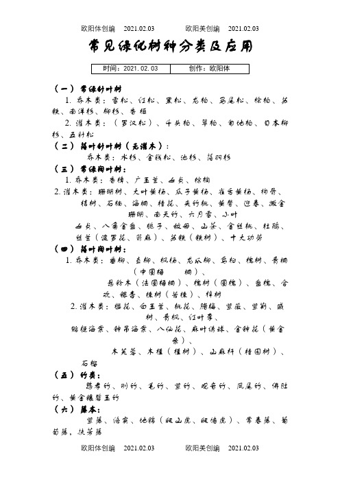 常见绿化树种分类及应用之欧阳体创编