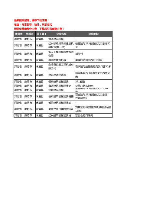 新版河北省廊坊市永清县建筑机械企业公司商家户名录单联系方式地址大全13家