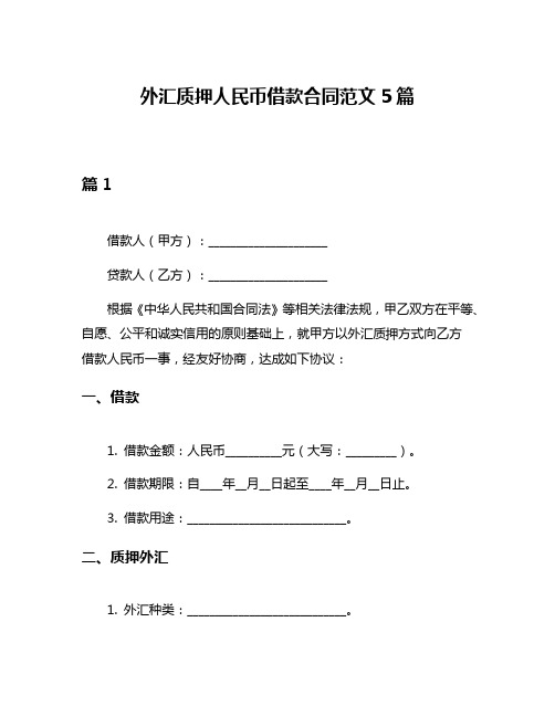 外汇质押人民币借款合同范文5篇