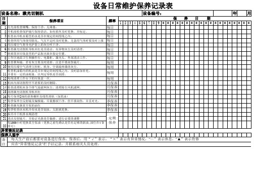 激光切割机日常保养表