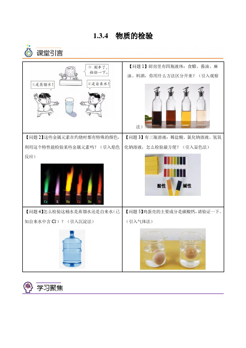 2022-2023学年上海高一上学期化学同步讲练(沪科新版)1-3-4  物质的检验