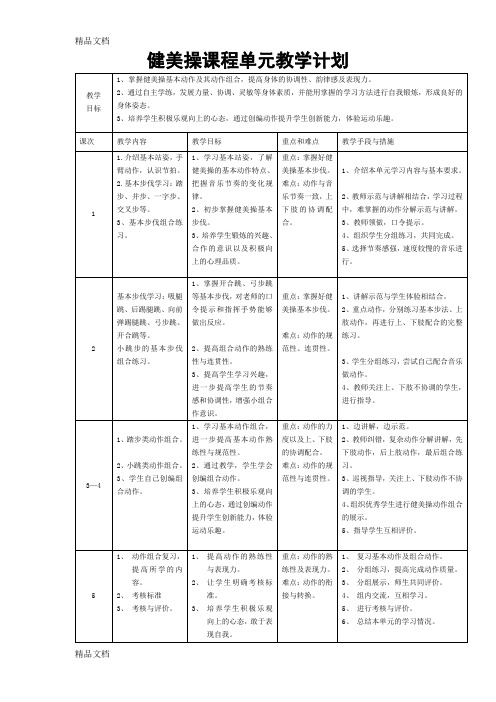 最新健美操课程单元教学计划