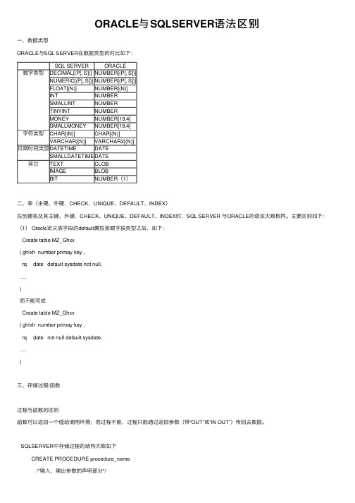 ORACLE与SQLSERVER语法区别