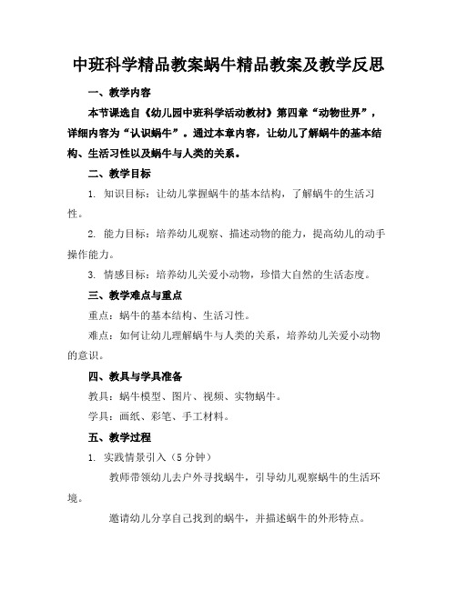 中班科学精品教案蜗牛精品教案及教学反思