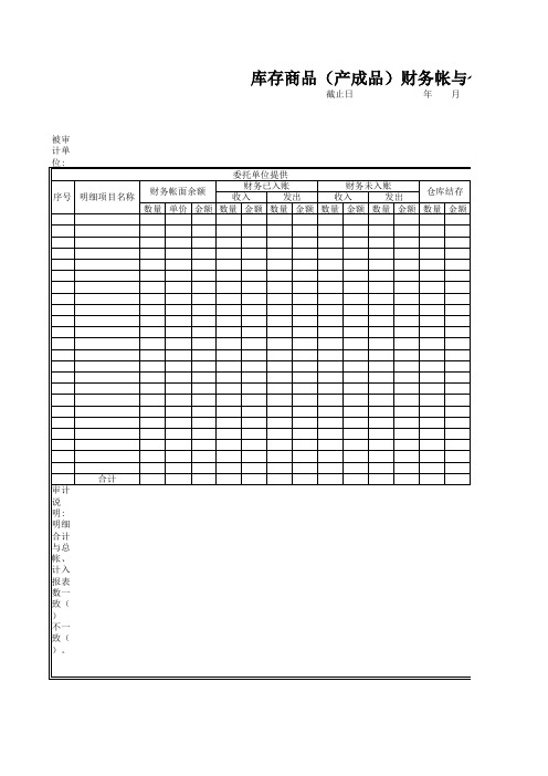 库存商品 产成品 财务帐与仓库帐核对表