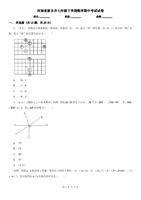 河南省新乡市七年级下学期数学期中考试试卷