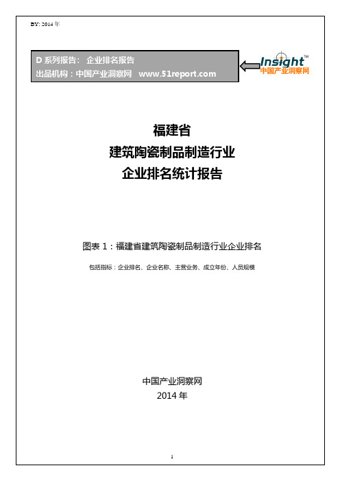 福建省建筑陶瓷制品制造行业企业排名统计报告